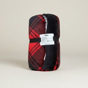PINK Victoria's Secret Red and Black Heart Plaid Blanket